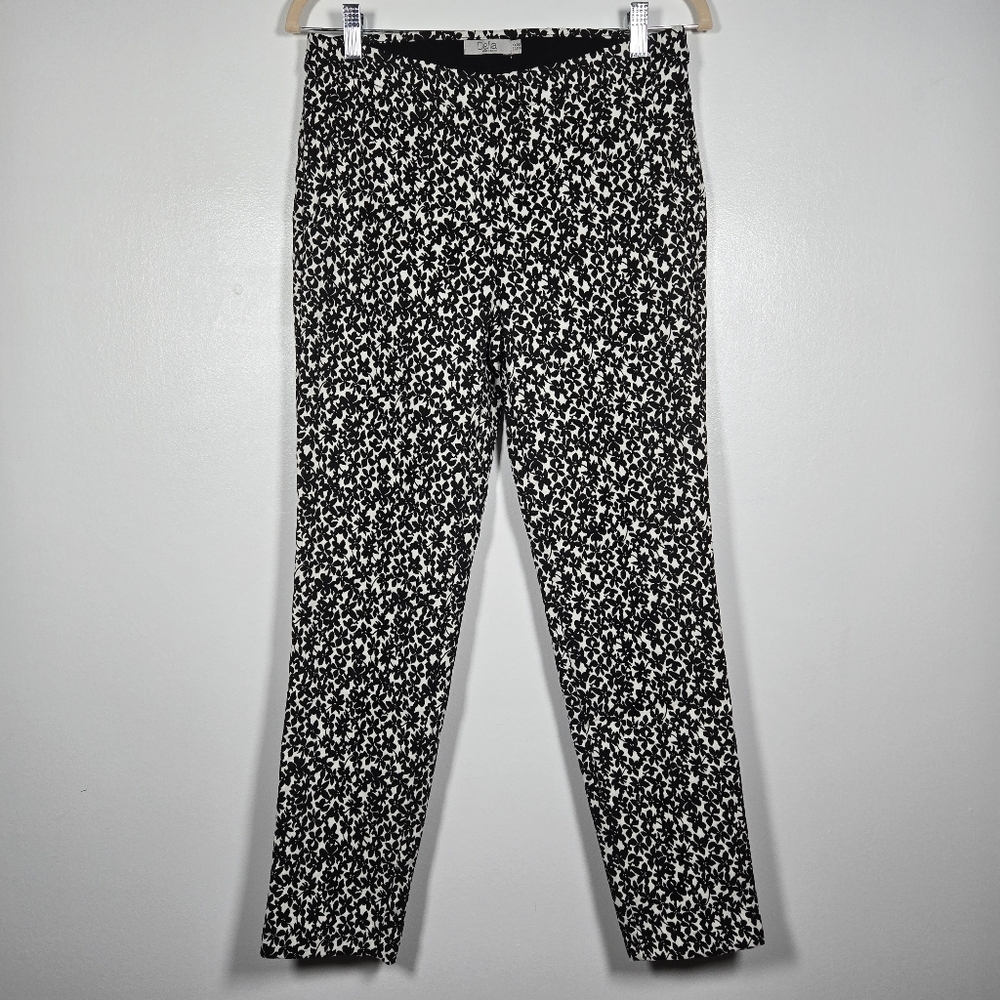 Dalia Black White Floral Printed Textured Elastic Waist Pull On Pants Size 8 - Picture 1 of 11